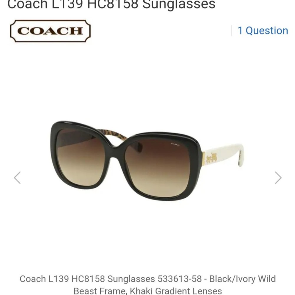 Square Coach Sunglasses Black/Ivory - Picture 2 of 5